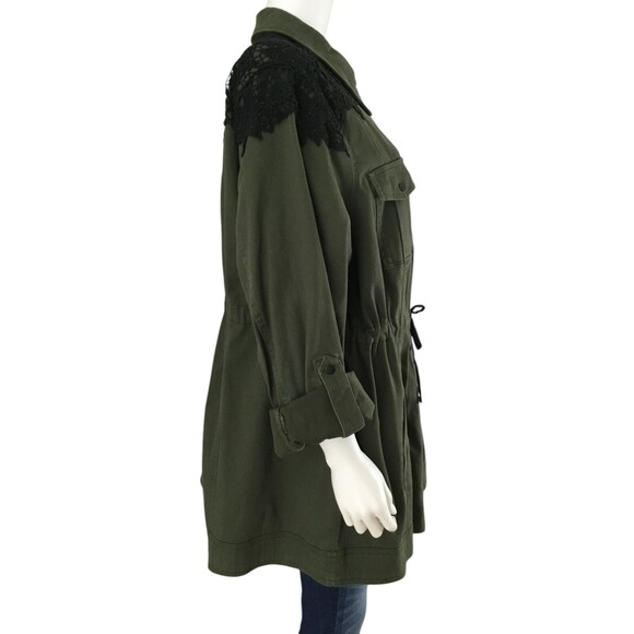 Torrid Women's Anorak Jacket Size 3X Army Green Lace Trim Full Zip Roll Tab NEW - Picture 7 of 16